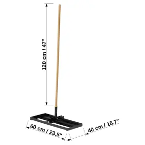 Steel Lawn Levelling Rake - 60 cm x 40 cm / 23" x 15.7" with Handle - Gardening Tool for Lawn Care, Mulch Spreading, Soil Grading