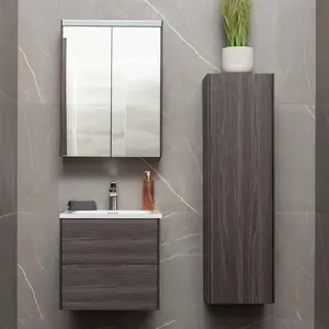 Borneo Dark Wood Wall Hung Bathroom Tall Storage Unit (H)1200mm (W)350mm