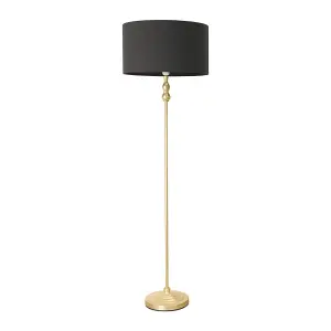 ValueLights Maggie Gold Metal Candlestick Floor Lamp with Charcoal Fabric Lamp Shade and LED Bulb