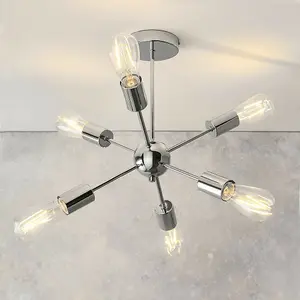 Semi Flush Ceiling Lamp Polished Chrome 6x Bulb Multi Light Modern Burst Rod Bar