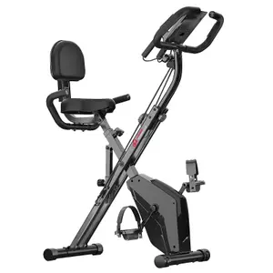 4 in 1 Foldable Exercise Bike with LCD Display and Heart Rate Sensor and Resistance Bands-Black