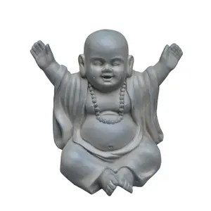 IDEALIST™ Buddha Statue 12.4 Inch Tall, Sage Reinforced Stone Laughing Baby Monk Figurine for Home and Garden L35.5 W25.5 H31.5 cm