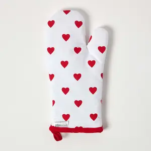 Homescapes Red Hearts Cotton Oven Glove