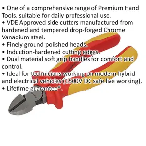 160mm Side Cutter Pliers - Hardened Cutting Edges - Soft Grip - VDE Approved