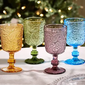 Set of 4 Luxury Mix-Match Colourful Drinking Wine Glass Wine Goblets 300ml