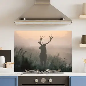 Premium 90cm x 65cm 6mm Glass Misty Stag Kitchen Splashback Toughened Polished Edge