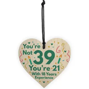 Red Ocean Funny Birthday Gifts For Women Novelty 39th Birthday Gift For Men Wooden Heart Sign Funny Birthday Card