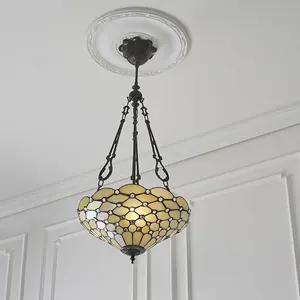 Tiffany Glass Hanging Ceiling Pendant Light Dark Bronze 3 Lamp Shade i00148