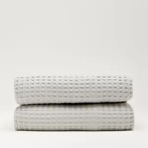 Cotton Waffle Bedspread Light Grey Quilted Throw Large Bed Runner 250 x 260cm