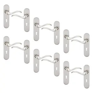 URBNLIVING 150mm Length 12 Pcs Geneva Scroll Metal & Satin Nickel Lever Latch Door Keyhole Handle Set