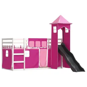 Berkfield Bunk Bed without Mattress with Slide and Curtains Pink 90x190 cm Single