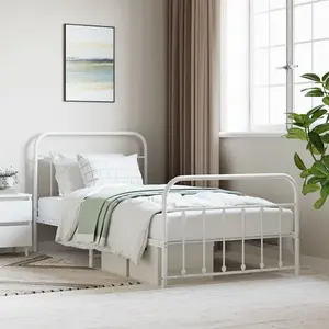 Berkfield Metal Bed Frame with Headboard and Footboard White 107x203 cm