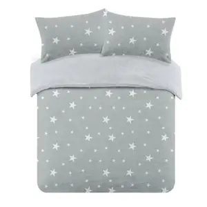 Dreamscene Star Teddy Duvet Cover Pillowcase Bedding Set, Grey - Single