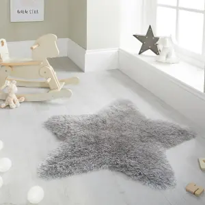 Children's Grey Star Fur effect Small Rug, (L)7cm x (W)70cm