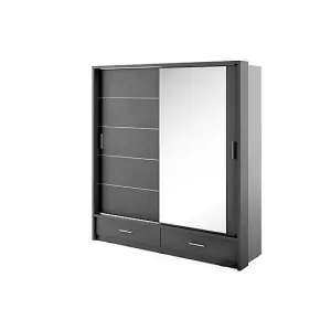 Lux V - Black Sliding Door Mirrored Wardrobe with Shelves And Drawers (H2150mm W2000mm D600mm)