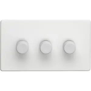 3 Gang Rotary Dimmer Switch 2 Way LED SCREWLESS MATT WHITE Light Dimming Wall