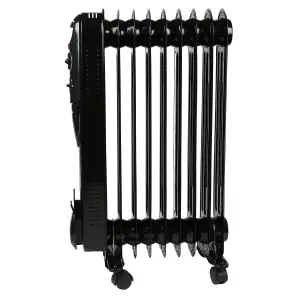 EMtronics 9 Fin Oil Filled Portable Heater Radiator with Thermostat - Black