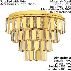 Flush Ceiling Light Colour Brass Shade Tiered Clear Crystals Bulb E14 7x40W