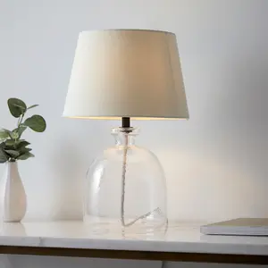 Luminosa Lyra & Cici 1 Light Table Lamp Clear Textured Glass, Ivory Linen Mix Fabric