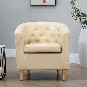 Lodi Studded Back PU Tub Chair with Dark and Light Legs - Cream