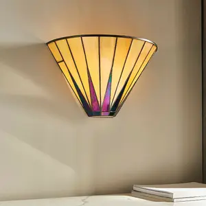 Tiffany Glass LED Wall Light - Geometric Design - Matt Black Finish - Dimmable