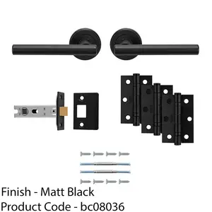 Premium Door Handle & Latch Pack - Matt Black Straight Bar Lever Round Rose