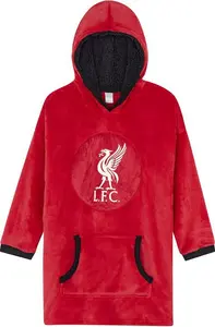 Liverpool F.C. Boys Hoodie, Oversized Hooded LFC Lounge Gown Fleece Blanket, Liverpool Gifts For Boys, One Size Fits All Ages 7 To 13 Years Red