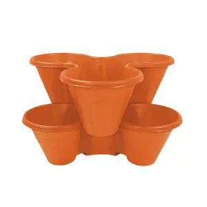 Trio Stackable Stacking Strawberry Planter Plant Flower Pot Herb Garden - Terracotta