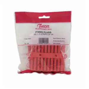 Talon Red 5-5.5mm Wall Plugs Plastic Screw Fixing Plugs Euro Slot X100 Pack P2ES