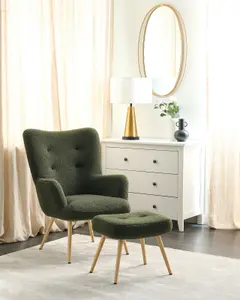 Wingback Chair VEJLE with Footstool Boucle Dark Green