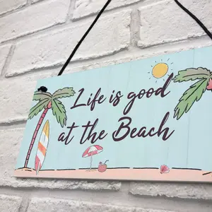 Red Ocean Beach Plaque Nautical Theme Hanging Plaque Hot Tub Garden Summer House Sign