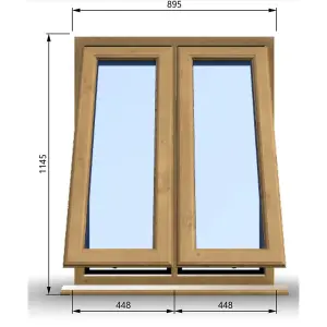 895mm (W) x 1145mm (H) Wooden Stormproof Window - 2 Opening Windows (Opening from Bottom) - Toughened Safety Glass