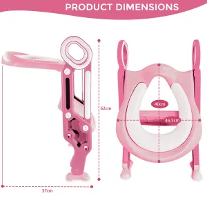 CHILDREN BABY TODDLER KID POTTY TRAINING TOILET SEAT TRAINER URINAL CHAIR LADDERO, PINK & WHITE