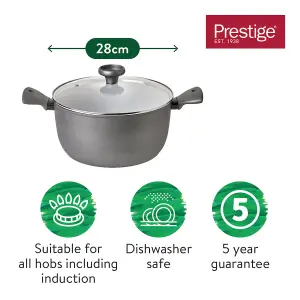 Prestige Earth Pan Grey Round Aluminium Eco-Friendly Dishwasher Safe Covered Cooking Stockpot 28cm, 7.5L