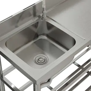 Right Hand Drainer Rectangle Stainless Steel One Compartment Sink with Shelves for Kitchen, Laundry Room, Outdoor