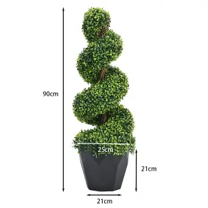 2 pcs Boxwood Tree Artificial Spiral Topiary Plant House Plant Garden Artificial Plant H 90 cm