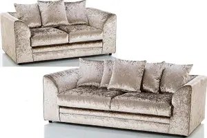 Bella Crushed Velvet 3&2 Seater Sofa Set Champagne