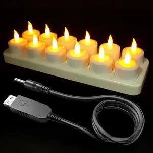 Soulbay Rechargeable LED Candles, 12Pcs Flameless Rechargeable USB Tea Lights Candles Battery Operated With Charging Station And USB Cable For Home