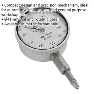 Metric Dial Gauge Indicator - 8mm Travel - 41mm Dial - Rotating Bezel - Compact