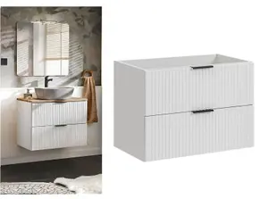 Bathroom Vanity Unit 800mm Ribbed Textured White Modern Wall Hung Floating Cabinet Adel