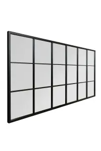 MirrorOutlet The Genestra Black Modern Window Garden Wall Mirror 69" X 33" 174CM X 85CM