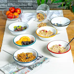 Argon Tableware - White Enamel Bowls - 16cm - 6 Colours