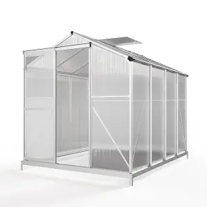 Polycarbonate Greenhouse Aluminium Frame Walk In Garden Green House with Base Foundation,Silver 8x6 ft