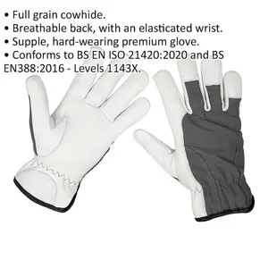 PAIR PREMIUM Cool Hide Gloves - Large - Full Grain Cowhide - Breathable