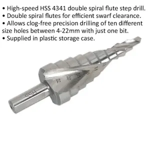 HSS 4341 Precision Spiral Flute Step Drill Bit for 4mm to 22mm Holes