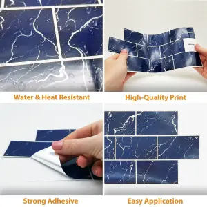 Walplus Blue Marble Metro Flat 2D Tile Stickers 12 Pcs