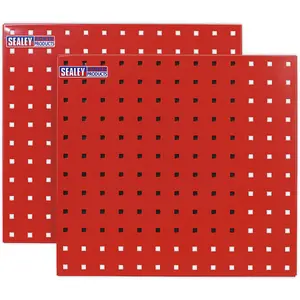 2-Pack Red Wall Mounted Tool Storage Hook Panel - 500 x 500mm Heavy Duty Solution