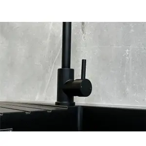 Liquida W06BL Swan Neck Swivel Spout Single Lever Monobloc Black Kitchen Tap