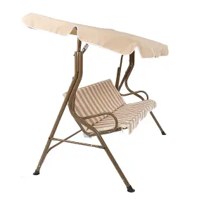 Charles Bentley 2-3 Seater Garden Patio Swing Seat Hammock Chair - Beige Striped