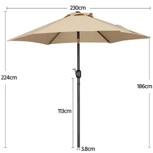 Yaheetech Tan 2.3m Tiltable Patio Parasol Market Umbrella with Crank